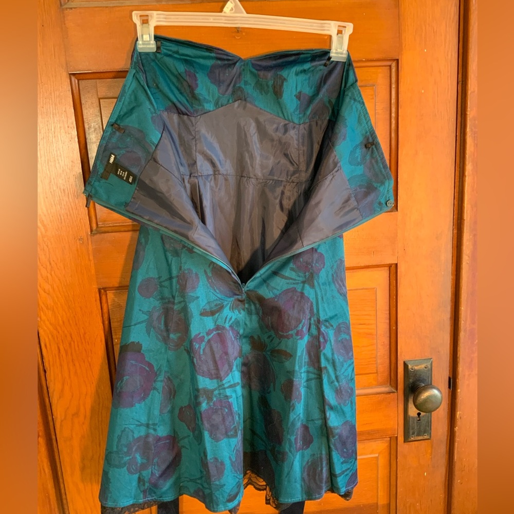 Winter 2008 H&M convertible teal & purple floral fit n flare cocktail dress - Picture 3 of 9
